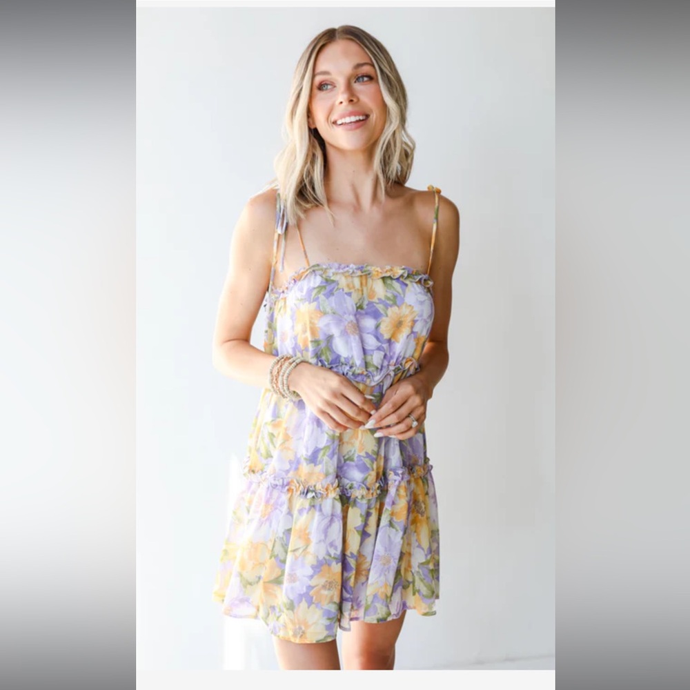 Vici Floral Dress in Lavender and Yellow